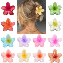 Hair Clip Flower, Pack of 12 Hawaiian Hair Clips for Women, Flower Hair Clip Set, Hair Clip Large Flowers, Colourful Flowers Hair Accessories for Women, Hair Clip Flower for Thick Hair