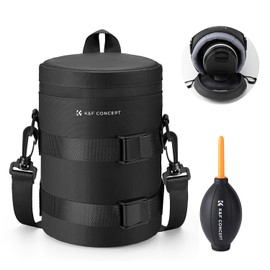 K&F Concept Lens Bag, Waterproof Zip Lens Bag, Shockproof Lens Case, All-Round Lens Bag, Camera Bag for DSLR SLR Lens Diameter and Height Under 9 x 18 cm, L, black, camera lens pouch