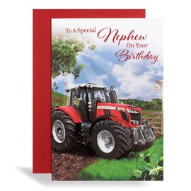 Birthday Card for Nephew, Red Tractor Design, Farm Theme Greeting Card with Envelope