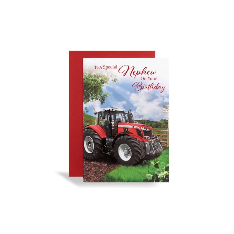 Birthday Card for Nephew, Red Tractor Design, Farm Theme Greeting