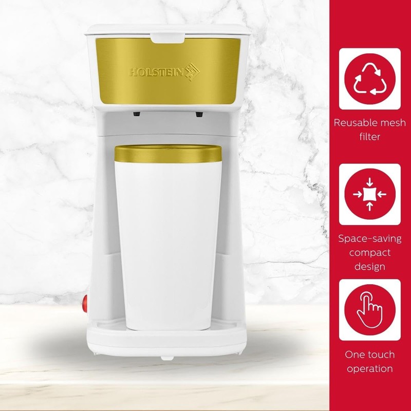 Holstein Housewares Single Serve Coffee Maker, 14oz Personal Coffee Brewer