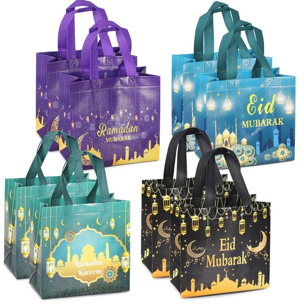 Aviski 8PCS Eid Mubarak Reusable Gift Bags, Treat Bags with Handles, Ramadan Mubarak Party Bags, Multifunctional Non-Woven Eid Bags for Gifts Wrapping, Ramadan Kareem Party Supplies, 23×22×11cm