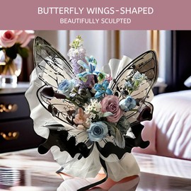 Foxegg Waterproof Butterfly Flower Bouquet Wrapping Paper OPP Clear Floral Wraps Packaging for Florist Supplies DIY Craft, 20 Sets - 20 × 22 Inches(Black)