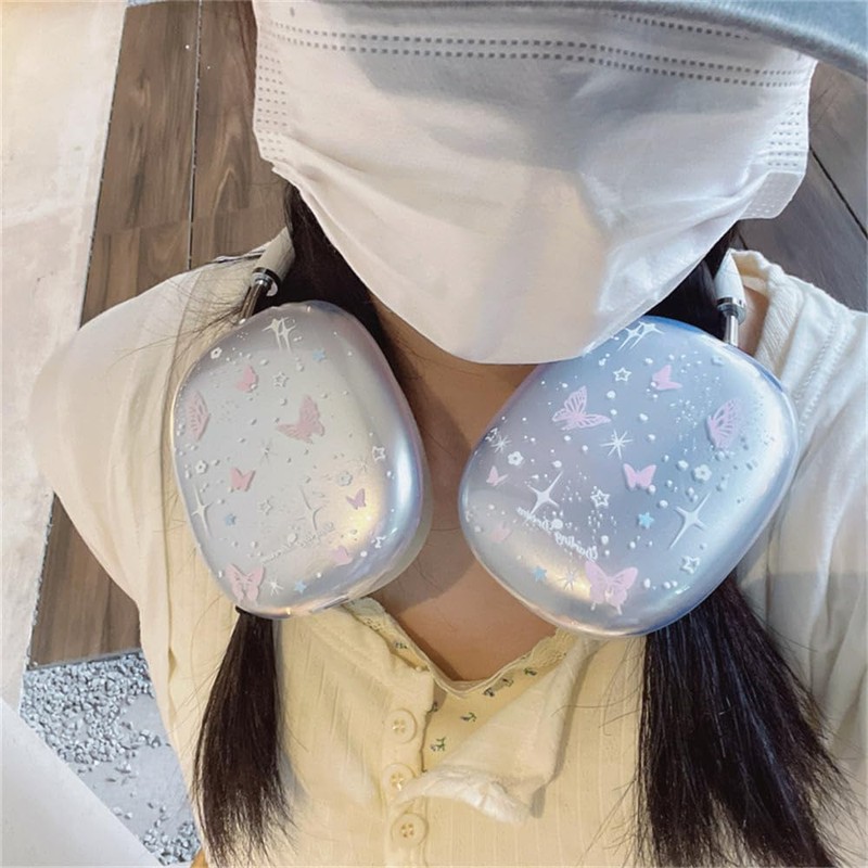 SCJLSDA Airpods Max Case, Cute Star Pink Butterfly Soft Shell