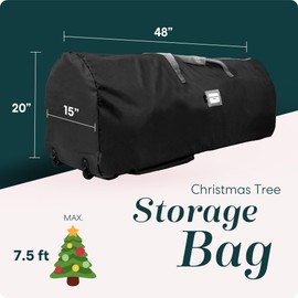 Handy Laundry - Rolling Tree Storage Bag - For 7.5-Foot Artificial Christmas Holiday Tree Zippered Bag, Carry Handles and Wheels for Easy Transport - Protects Dust, Insects, and Moisture (Black)