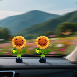 Tongyixin Nodding Figure Car Decoration, Nodding Dog for Car, Knitted Sunflower Bobble Figure, Parents' Dashboard, Funny Gifts for Men, Women, Family and Friends