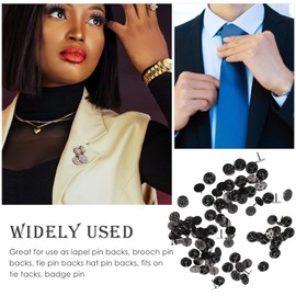 Lurrose Butterfly Tack Pin Badge Hardware and Needles Set Pin Pin Pin 10mm Butterfly Clasp Wide Needle Base for Pinning, Set of 50 (Black)