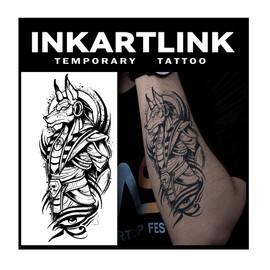 INKARTLINK Tattoo Tech, 2 Sheets Large Semi Permanent Tattoo, Adult Art Design Temporary Tattoos, Lasts 1-2 Weeks, Waterproof, Realistic Look, No Adhesive, No Reflection (Anubis Design)