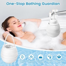Bath Filter for Tub,Bath Water Filter for Softer Hair&Skin, 10 Stage Filtration bathtub water filter 5,000 Gallons upgraded, 6 Dimensional effect，BPA Free Easy to Install for Home, Hotels&Spa（White）