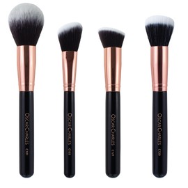 Oscar Charles Luxe Professional Makeup Brushes, 12 Piece Professional Set, Rose Gold and Black, Vegan Synthetic Fibres