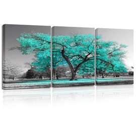 Visual Art Decor Teal and Grey Bedroom Picture for Wall 3 Pieces Turquoise Blossom Tree of Life Canvas Prints Framed Tree Painting Artwork for Modern Living Room Home Office Bathroom Decoration