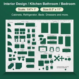 ENJOYLink 3 Pcs Interior Design Drawing Templates Including a House Floor Plan Template, a Furniture Template and an Interior Design/Kitchen/Bedroom Reusable Stencils for Drawing & Drawing Tools