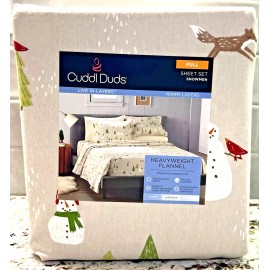 Cuddl Duds New!  Cuddl Duds Full Size Heavyweight Flannel Sheet Tan Snowman Trees w/ Case