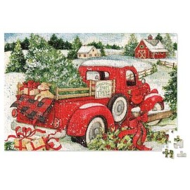 Snowy Red Truck 500 Piece Puzzle - Jigsaw Puzzle, Christmas Scene, Great Gift