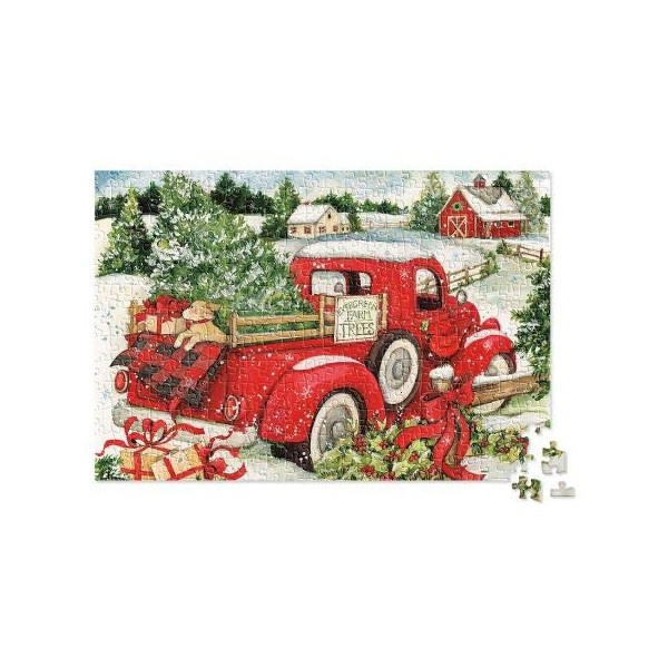 Snowy Red Truck 500 Piece Puzzle - Jigsaw Puzzle, Christmas Scene, Great Gift