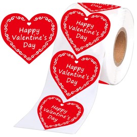 Happy Valentine Stickers - Red Heart Shaped 500 Labels Per Roll (red, 1.5Inch)