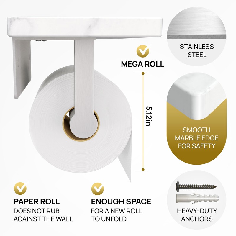STYLWARE 2 Shelve Toilet Paper Holder with Natural Marble Shelf,