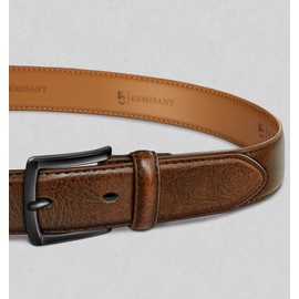 KEMISANT Men Belt-Genuine Leather Belt for Men Dress Casual Golf Jeans 1 3/8"(Deep Brown,38"-40" Waist Adjustable)
