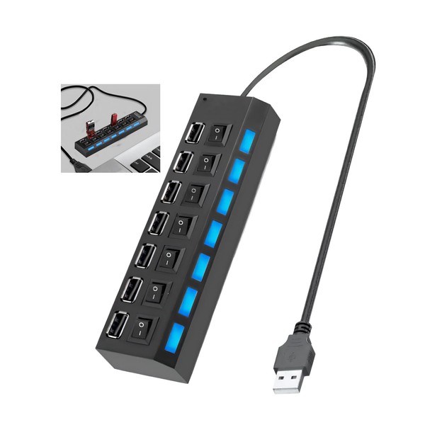 USB Hub 2.0 7 Port, 500 Mbps USB Port Verteiler