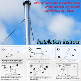 QGKPL 6DP-XRB DuraPlus 10"" Extended Chimney Roof Bracket, Stainless Steel Chimney Stablize Support Stove Pipe Support Against Wind and Snow, includes Mounting Brackets & Adjustable Legs