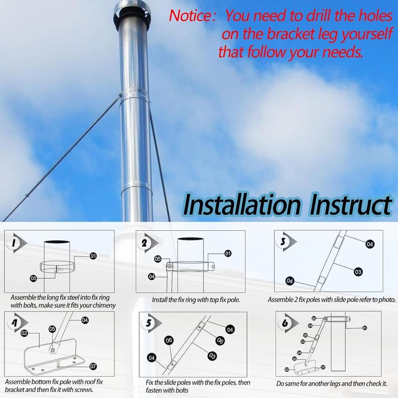 QGKPL 6DP-XRB DuraPlus 10"" Extended Chimney Roof Bracket, Stainless Steel