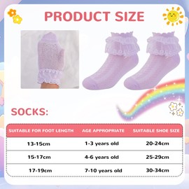 JUPSK Girls Frilly Socks Ankle School Socks Kids White Ballet Ruffle Lace Socks Baby Children's Cotton Communion Socks 7-9 Years 6 Pairs Multicolour