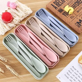 KOOLMARK Juegos de Cubiertos Portátiles Utensilios Reutilizables con Estuche, Cuchara, Tenedor y Cuchillo para Trabajo, Escuela, Viaje, Lonchera, Picnic, Camping, Niños y Adultos (4, Azul/Verde/Rosa)