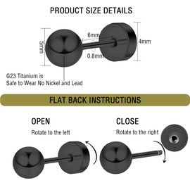 ZDE Titanium Women's Earrings Flat Back Ball Stud Earrings Women Hypoallergenic Stud Earrings for Sensitive Ears 3 mm - 6 mm Flat Stud Earrings Perfect for Helix Tragus Cartilage Ear Lobes, 6 mm