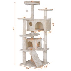 SEGAWE 55" Cat Tree Multi-Levels Condos Scratching Post Tower Play House, Beige