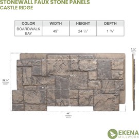 EverStone Castle Rock Faux Stone Panel, 49"W x 24 1/2"H x 1 1/4"D, Boardwalk Bay Color