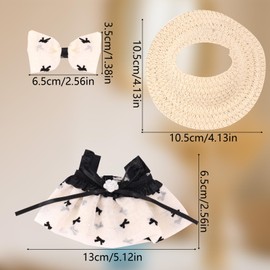 17cm Doll Clothes Set, Adorable Black & White Dress with Bow Knot and Straw Hat Fashionable Doll Outfit Accessories for Play & Display