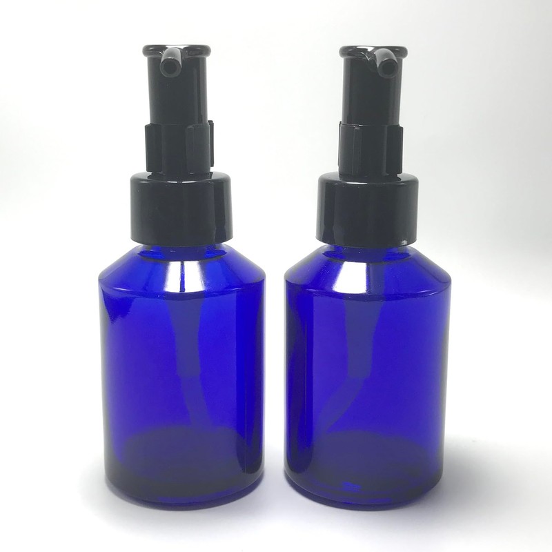 Happyupcity 2Pcs 60Ml/2oz Blue Empty Glass Lotion Pump Bottles with