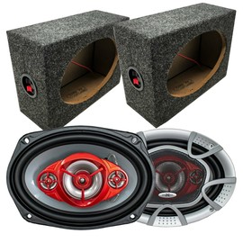 SoundXtreme 6x9 4-Way 520W Car Stereo Speaker w/ 2X Audiotek 6x9 Car Truck Van Speaker Box