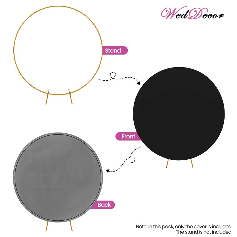 WedDecor 7.2ft (220cm) Black Round Backdrop Cover Adjustable Spandex Wrinkle
