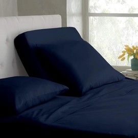 Split Head Cal King Sheets Sets for Adjustable Bed - Half Split Cal King Sheets - 39" Top Split Sheets 300 Thread Count 100% Cotton Egyptian Sheets 4 PCs with 18" Deep Pockets (Navy Blue Solid)