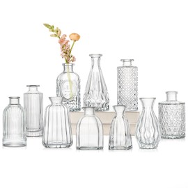 Glass Bud Vases Set of 10, Small Clear Vase in Bulk for Centerpieces, Mini Flower Vases for Rustic Wedding Vintage Home Table Decor