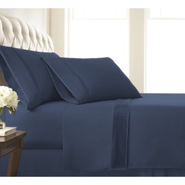 Southshore Fine Living, Inc. Vilano Pleats - 21 Inch Extra Deep Pocket, 4-Piece Sheet Set, Full, Dark Blue