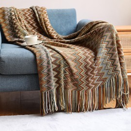 VANJOROY Bohemian Sofa Large Throw Blanket with Tassels, Warm soft cozy Decorative Armchair knited Throw for Couch Sofa Bed and Furniture. (130×230(50×91, Yellow)