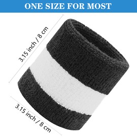 8 Pack Wrist Sweatbands Tennis Wrist Bands Absorbent Sweat Band for Men and Women, Breathable Cotton Sweatbands for Working Out, Football, Basketball, Running Athletic Sports -Black/White/Black