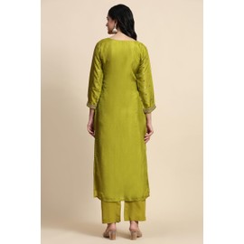 TRENDMALLS Women's Silk Embroidery Kurta Pant Set with Banarasi Dupatta (G238-Green-3XL)
