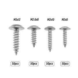 KuyatE 304 Self-Tapping Stainless Steel self-Tapping Machine Screws 240 Full Thread Cross recessed pan Head Screw Fasteners M2x8 M2x10 M2.6x8 M3x12 60 Pieces of Each Size