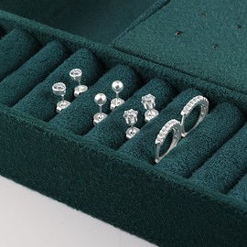 Sterling Silver Earrings for Women, 4 Pairs Multipack Small Stud Earrings Set, Hypoallergenic 925 Sterling Silver Huggie Hoop Earrings Small Zircon Diamond Ball Studs Cartilage Earrings Women Girls