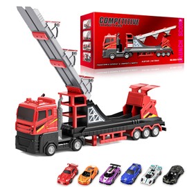 Wipalor Toy Trucks with Race Track and 6 Metal Cars, Boys Girl Toy Truck for Ages 3 4 5 6 7 8+ Year Old, Toddler Kid Toys Birthday, Foldable Carrier Transport Truck Toys with 3 Garages