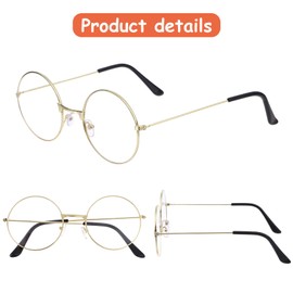 LOCOLO 4 Pairs Gold Rimmed Round Costume Glasses Old Man Costume Glasses Gold Santa Eyeglasses Rimmed Santa Costume Glasses for Men Women Christmas Costumes Dress Up Accessories