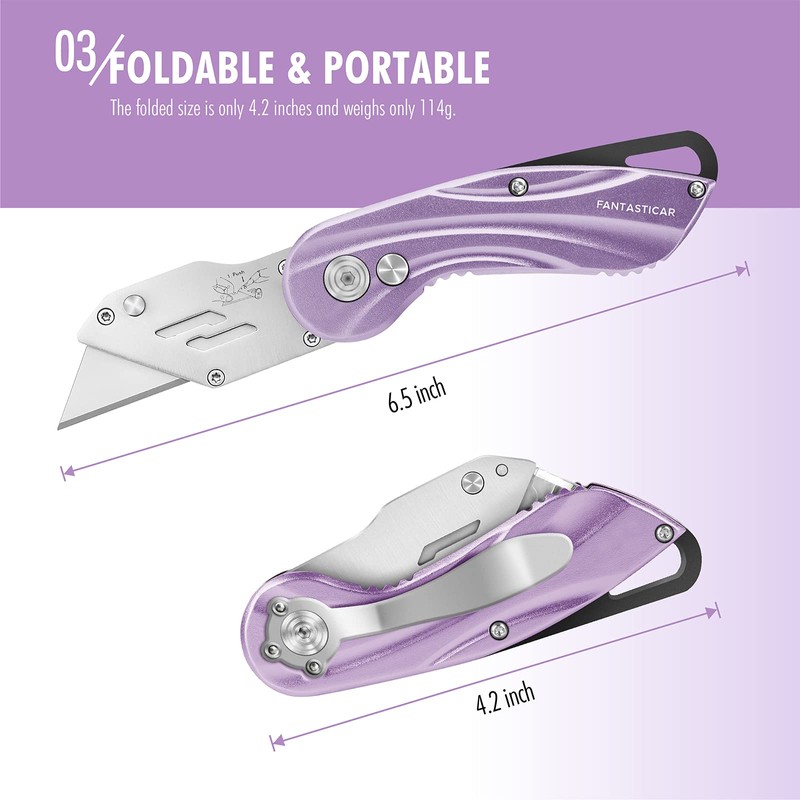 FantastiCAR Folding Box Cutter, Sturdy Metal Utility Knife with Extra