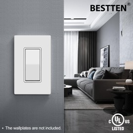 BESTTEN 30 Pack Single-Pole Decorator Wall Light Switch, 15A 120/277V, Paddle Wall Switch, On/Off Rocker Interrupter, UL Listed, White