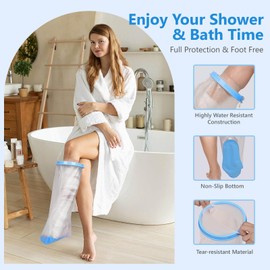 100% Waterproof Leg Cast Cover for Shower with Non-Slip Bottom Reusable Shower Boots Leg Ankle Foot Cast Protector for Adult After Surgery Bandage Dressing Wound [2025 Upgraded]