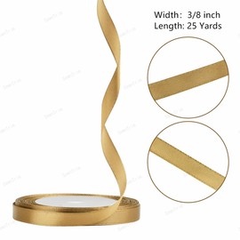 Champagne Gold Ribbon, 3/8 Inch x 25 Yards Solid Color Fabric Satin Ribbons for Gift Wrapping, Crafts, Making Leis and Bows, Flower Bouquets and Wedding Party Decoration