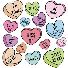 Whaline 45Pcs Valentine's Day Conversation Heart Cutouts Love Candy Heart Accent Cutouts Colorful Assorted Sizes Heart Craft Cutouts with Glue Points for Classroom Bulletin Board Decoration
