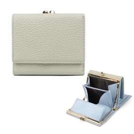 imeetu Leather Wallet, Women's Trifold Wallet, Bi-Color, Skimming, Coin Purse, Travel Wallet, Genuine Cow Leather, Lightweight, Compact, RFID Casual, pigeon blue x china clay